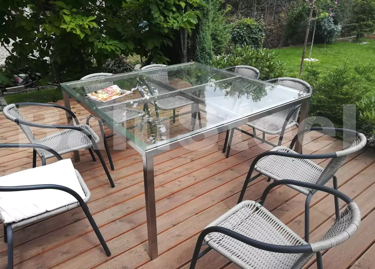 szklany stół, szklany zestaw ogrodowy