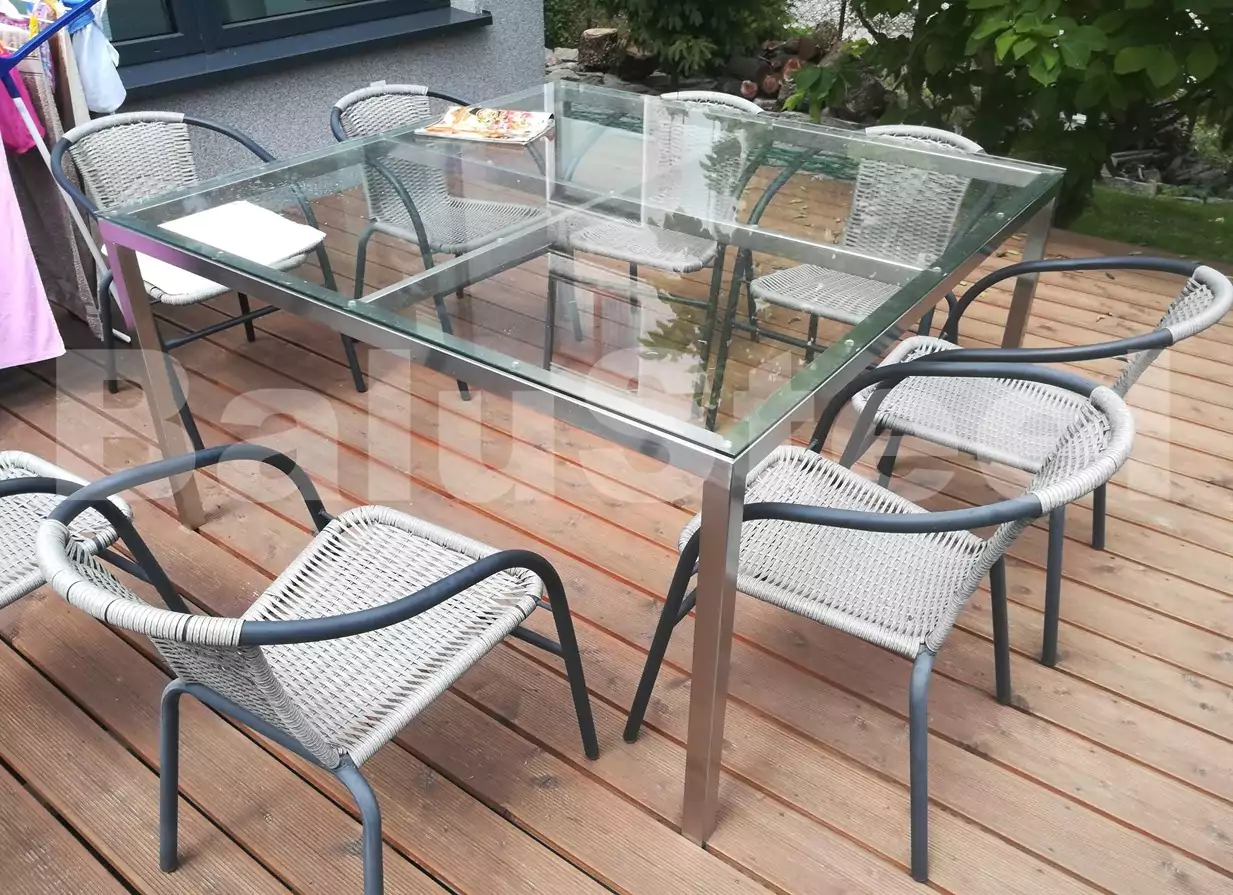szklany stół, szklany zestaw ogrodowy